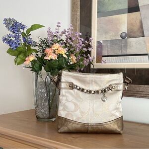 Coach #J1193-F18913 shoulder/crossbody signature tan/brown-metallic purse